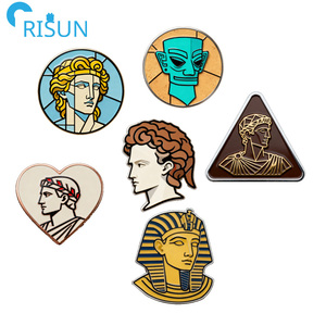 Sản Xuất Men Cổ La Mã Đầu Pin Trâm Biểu Tượng Tùy Chỉnh Bức Tượng Hành Tinh Trên Khuôn Mặt Hình Học Câu Đố Đầu Men Ve Áo Pin Huy Hiệu - Product Image 1