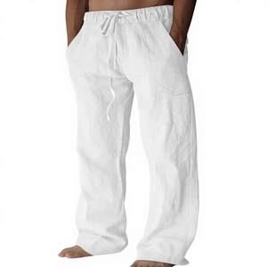 Pantalones casuales de algodón blancos para hombre, fáciles de usar, con cordón ajustable. - Product Image 1