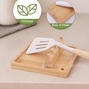 Reposacucharas de Bambú de 6x6 Pulgadas con 4 Ranuras para Almacenamiento de Utensilios de Cocina, Soporte de Madera Ecológico - Product Image 5