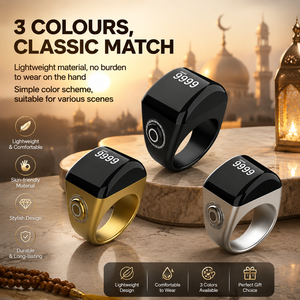 Anillo Inteligente Islámico con Contador, Brújula <span class=keywords><strong>Qibla</strong></span> y Alarma de Oración, Batería Recargable, Anillo Zikr - Product Image 1