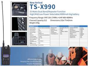 <span class=keywords><strong>Radio</strong></span> bidirectionnelle TSSD X990 25 Watts, portable, double bande VHF UHF FM, émetteur 25w, talkie-walkie avec station <span class=keywords><strong>de</strong></span> base répéteur - Product Image 2