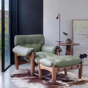 Chaise longue du milieu du siècle chaise d'appoint marron en <span class=keywords><strong>cuir</strong></span> inclinable Relaxation canapé simple chaise salon <span class=keywords><strong>fauteuil</strong></span> en bois <span class=keywords><strong>Vintage</strong></span> - Product Image 3