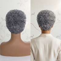Perruque Courte Pixie Bouclée Grise avec Cuticules Alignées, Dentelle Complète 13x4, 100% Cheveux Humains, Vente en Gros à Prix Abordable