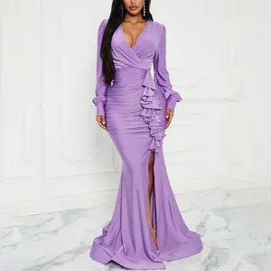 New Season High Standard Ruffled Front Detail Long Sleeves Vacation Style Casual Autumn Maxi Dress