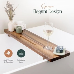 Plateau de baignoire en bois d'acacia et de noyer, grand support de salle de bain pour téléphone et tablette, style moderne et minimaliste - Product Image 5