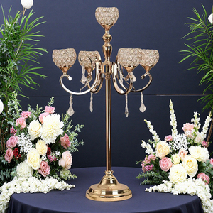 Centrotavola per Matrimonio, Candelabro Dorato a 5 Bracci con Cristalli, <span class=keywords><strong>Portacandele</strong></span> con Perline di Cristallo - Product Image 5