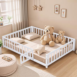 Letto a terra moderno in legno massello <span class=keywords><strong>Montessori</strong></span> per bambini con protezione anticaduta, telaio a doghe, culla singola per neonati da 0-3 anni - Product Image 1