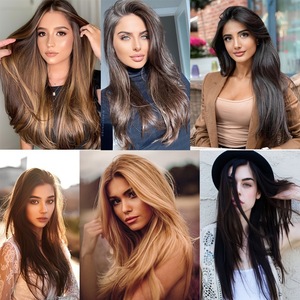 Extensions de cheveux lisses en sept pièces, 18-32 pouces, densité 200 %, en fibre Kanekalon, invisibles, à clipser, pour l'exportation - Product Image 3