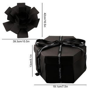 Caja de explosión hexagonal hecha a mano caja de regalo hexagonal negra cinta de flores de papel a granel ideal para suministros de envoltura de regalo de cumpleaños de boda - Product Image 2