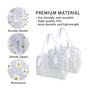 Wholesale 2 Pcs Durable Waterproof PVC Versatile Zipper Jelly Daisy Tote <strong>Bag</strong> Travel <strong>Cosmetics</strong> Pouch with Handle Makeup <strong>Bag</strong> - Product Image 3
