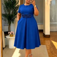 Robes Africaines Tendance pour Femmes – Élégantes, à Fleurs 3D, Taille Haute, Col Rond, Manches Courtes, Décontractées, Idéales pour le Bureau
