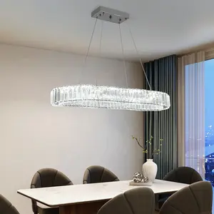 3000K-6000K LED Luxury Oblong Crystal Chandelier Oval Indoor Decorative Light Pendant