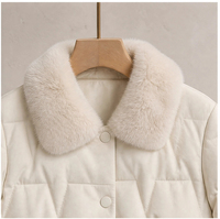 Veste en duvet de luxe en cuir de mouton crème avec col en fourrure de vison, manteau matelassé à nouer à la taille pour femmes