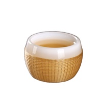 Tasse à thé en porcelaine tressée à la main en bambou, style chinois, avec incrustations de jade et glaçure, pour la dégustation du thé, Patrimoine culturel immatériel