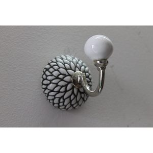 PARIJAT HANDICRAFT Black and White Floral Ceramic Wall Hook <b>Hanger</b> Hand Painted <b>Key</b> Holder Hat Clothes Bath Towel Hangings - Product Image 3