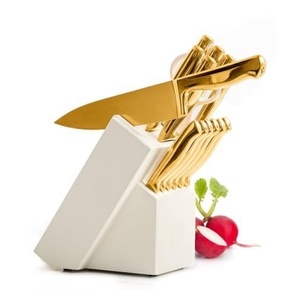 14PCS NOVISON Kitchen <b>Knife</b> <b>Set</b> Stainless Steel 3Cr13 Coated Blades Gold Color Box Eco-friendly Durable Ambidextrous Design - Product Image 1