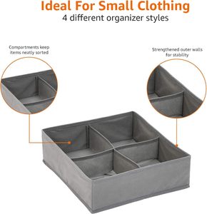 Set of 4 Square Fabric Dresser <b>Drawer</b> <b>Storage</b> Organizers Foldable <b>Storage</b> <b>Boxes</b> for Clothing and Wardrobe with 10-20L Capacity - Product Image 4