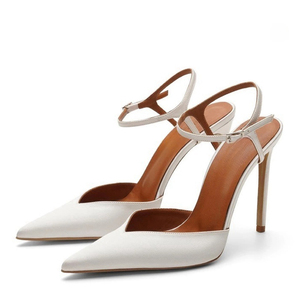 Women Ankles Strap Satin <b>Shoes</b> High Heels Pumps Dress Pointed Toe Big Size 45 Wide Fit Sandals - Product Image 3