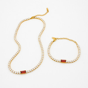 3mm Wide 18K Gold Plated Stainless Steel CZ Diamond <b>Iced</b> <b>Out</b> Tennis <b>Chain</b> Necklace & Bracelet - Claw Set Cubic Zirconia <b>Chain</b> - Product Image 6