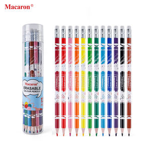 Ensemble de 12 crayons de couleur effaçables Macaron Crayons de couleur personnalisés avec gomme - Product Image 1