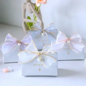 Özel logo yeni düğün parti bow inci şeker kurdelalı kutu parti favor hediye kutusu