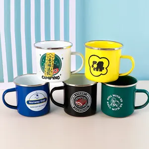 Vente en gros couleur personnalisée de haute qualité logo personnalisé sublimation tacheté vrac acier camping tasse émaillée