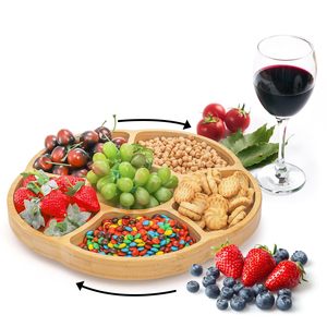 Bandeja de bambú para frutas con 5 compartimentos, plato para servir bocadillos, postres y dulces para fiestas. - Product Image 2