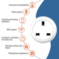 Prise intelligente Wi-Fi Tuya pour le Royaume-Uni avec mesure de consommation Wi-Fi, prise Cozylife avec télécommande, fonction de minuterie et commande vocale Alexa