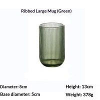 Mug en verre côtelé à large ouverture, 8 cm de large, en violet, bleu, vert, gris, pour la maison, le thé glacé et les boissons froides