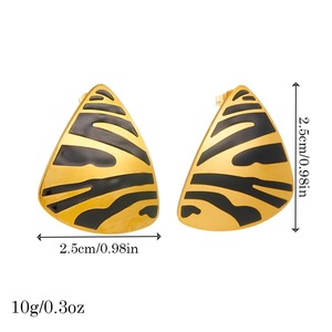 Geometric Triangular Gold Plated Stud Earrings With Zebra Pattern For Party Fashion - Product Image 4