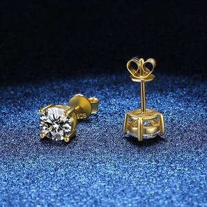 S925 <b>Silver</b> Moissanite Earring | Gold Plated Fashion Jewellery 4 Prong 925 Sterling <b>Silver</b> 0.5ct Moissanite Diamond Ear <b>Stud</b> - Product Image 3