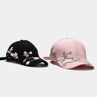 Casquette de baseball rose brodée de fleurs de cerisier, ajustable, style décontracté, unisexe, pour le printemps, vente en gros OEM
