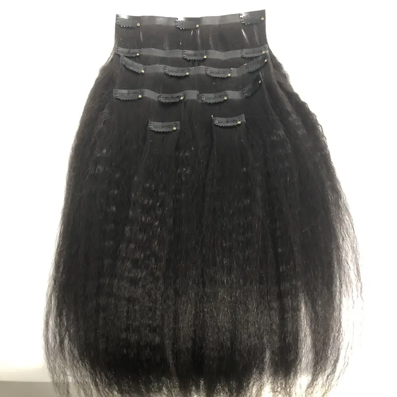 Stock Yaki Kinky Straight Curly 100Human Hair Extensions Pu Seamless Clip In Hair Extension
