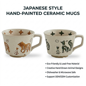 Taza <span class=keywords><strong>de</strong></span> <span class=keywords><strong>Café</strong></span> <span class=keywords><strong>de</strong></span> Cerámica Kingze <span class=keywords><strong>de</strong></span> 300 ml (10 oz) con Logotipo Personalizado, Pintada a Mano, Estilo Rústico, para Cafetería o Restaurante - Product Image 3