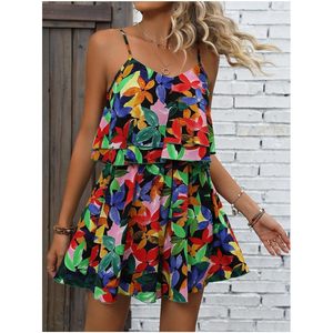 Combinaison d'été bohème pour femme à bretelles spaghetti, à volants superposés, en mousseline, sans manches, robe de vacances - Product Image 5