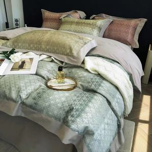 Penjualan terlaris seprai Linen ranjang motif Digital katun 100s hijau dengan 2 bantal lembut penutup selimut seprai ukuran Queen Set tempat tidur - Product Image 2