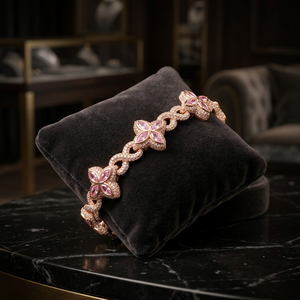 Bracelet unisexe en argent 925 plaqué or rose, style hip-hop, avec chaîne cubaine en moissanite et pierre marquise rose, idéal pour un cadeau de fête - Product Image 2