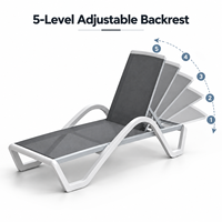 Chaise longue de patio moderne pour l'extérieur, dossier réglable sur cinq niveaux, chaise longue inclinable imperméable