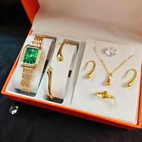 LP43 Nuevo Conjunto de Joyería de Lujo Ligero para Mujer, Reloj de Aleación con Correa de Acero, Reloj de Pulsera de Cuarzo Cuadrado Simple y Moderno para Mujer