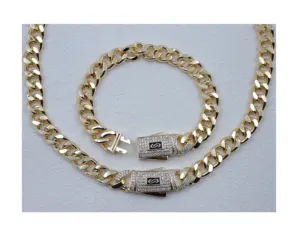 Роскошная 18-каратное золото унисекс модный стиль Премиум текстура хип-хоп кубинская цепь Экологичная медная цепь тяжесть комплект ювелирных изделий