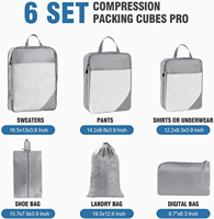 Ensemble de 6 cubes de compression multifonctionnels durables personnalisés avec fermeture éclair, extensibles, en maille légère, accessoires de voyage