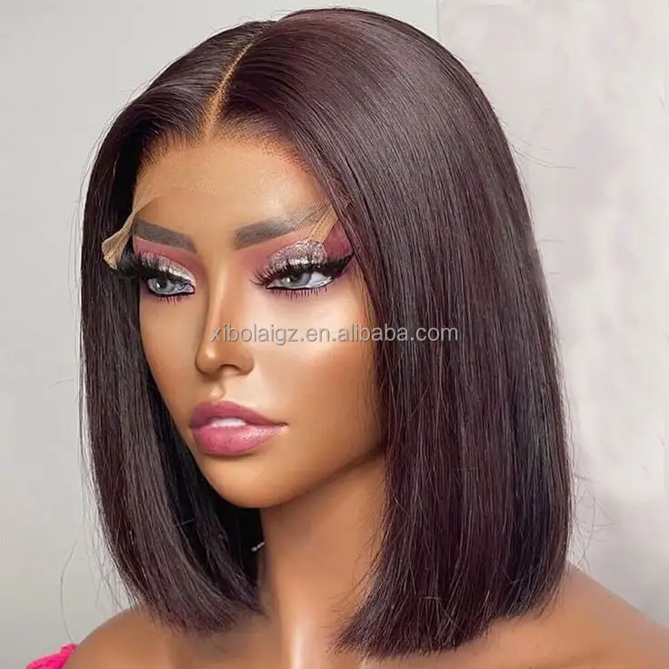 cheap drop shipping human hair lace front wig short length bob real indian human hair wigs with baby hair for black women vendor