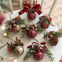 Cloche de noël bois arc pomme de pin cloche mixte ornements suspendus arbre de noël fenêtre voiture décorations suspendues