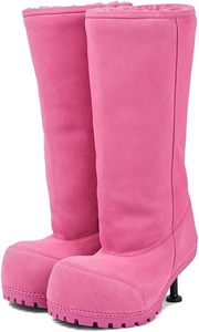 Scarpe eleganti alla moda da donna in finta pelle scamosciata in <span class=keywords><strong>pelliccia</strong></span> Vintage con tacco basso al ginocchio tacchi alti per gattini stivali da donna - Product Image 2