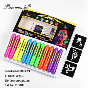 Panwenbo ชุดสีทาใบหน้าเรืองแสงในที่มืด6สี12ชิ้นสีเทียนงานหน้ากากไฟนีออนชุดสีทาร่างกายสำหรับวันฮาโลวีน - Product Image 2