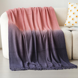 FF6263 Plaid tricoté <span class=keywords><strong>dégradé</strong></span> pour la décoration intérieure avec franges à pompons, couverture douillette tissée style bohème pour canapé et lit - Product Image 5