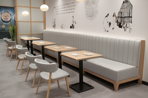 โซฟาสำหรับร้านอาหารฟาสต์ฟู้ด โต๊ะกลมไม้สำหรับร้านกาแฟ เฟอร์นิเจอร์ที่นั่งแบบบูธสำหรับร้านอาหาร ชุดโต๊ะและเก้าอี้สำหรับร้านกาแฟ - Product Image 3
