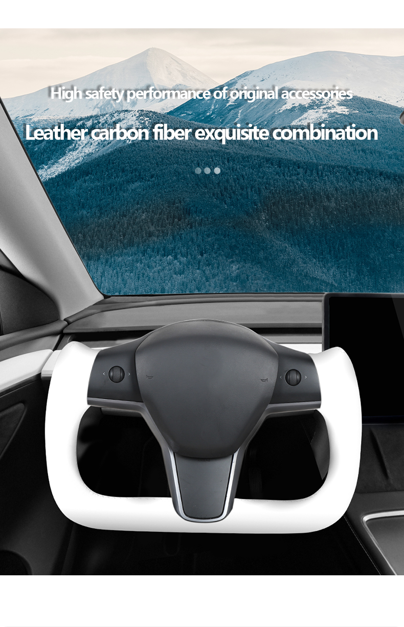 For Tesla Model 3 Yoke S X Model Y Carbon Fiber Leather Car Steering Wheel