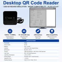 Lecteur de codes-barres USB de bureau, lecteur de codes QR 1D 2D, lecteur de cartes NFC IC ID double fréquence 125KHz 13.56MHz, contrôle d'accès