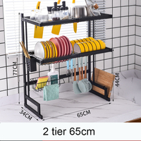 Égouttoir à vaisselle double niveau en métal de 85 cm, type autoportant, écologique, multifonctionnel, avec porte-ustensiles et rangement